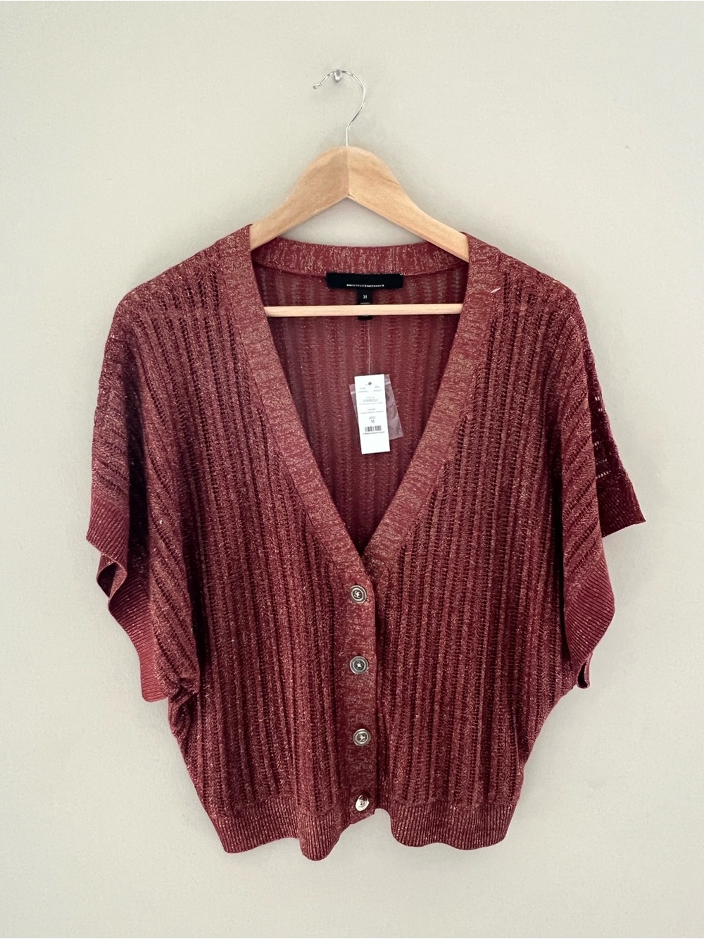 WHBM Kimono Sleeve Metallic Cardigan Sweater Shimmer Button Size M Office Work - Picture 4 of 13